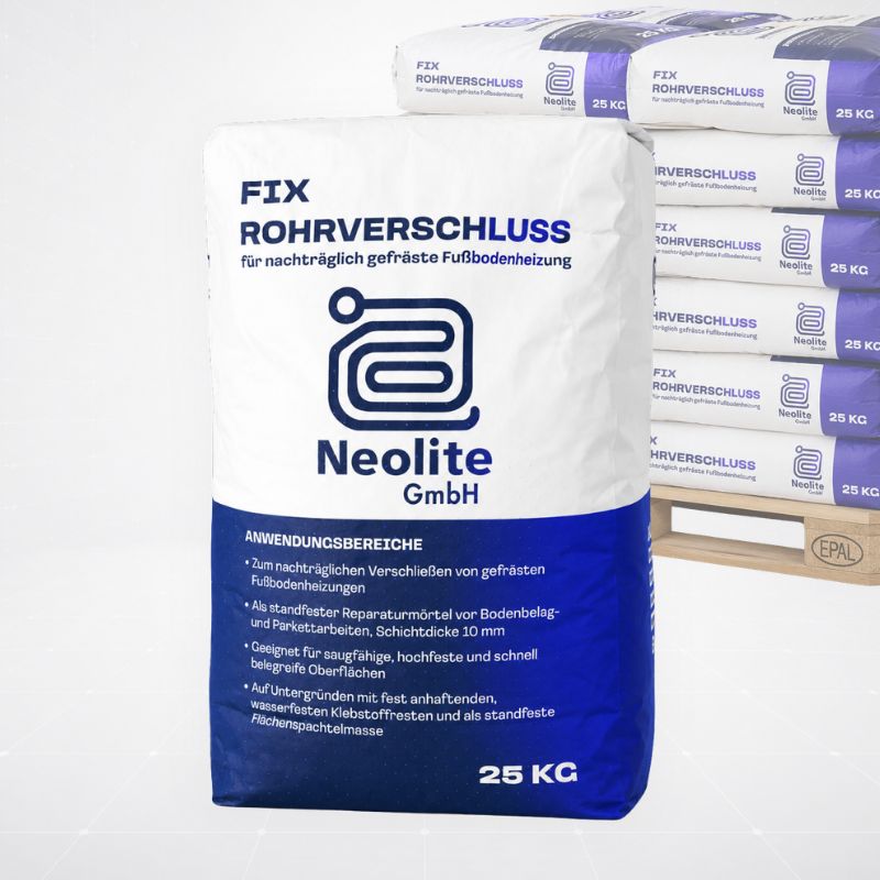 Neolite Fix Rohrverschluss – 25-kg-Sack vor kompletter Palette