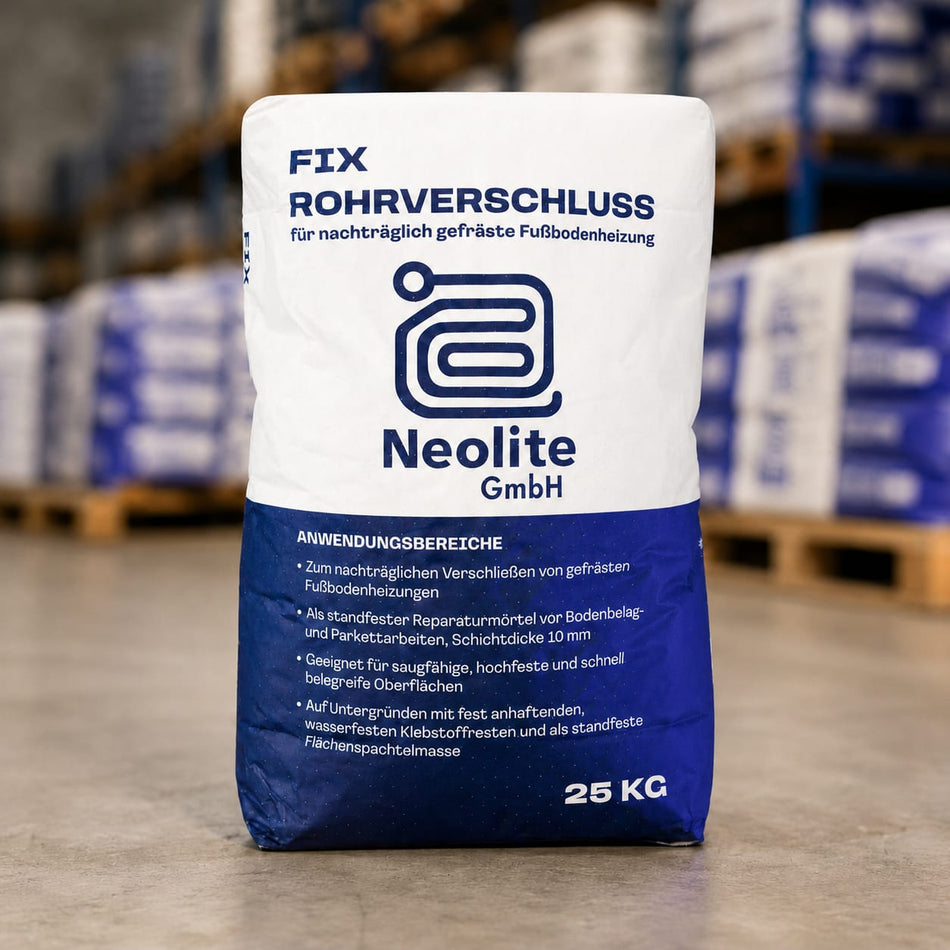 Neolite Fix Rohrverschluss – Verarbeitung im Fräskanal der Fußbodenheizung
